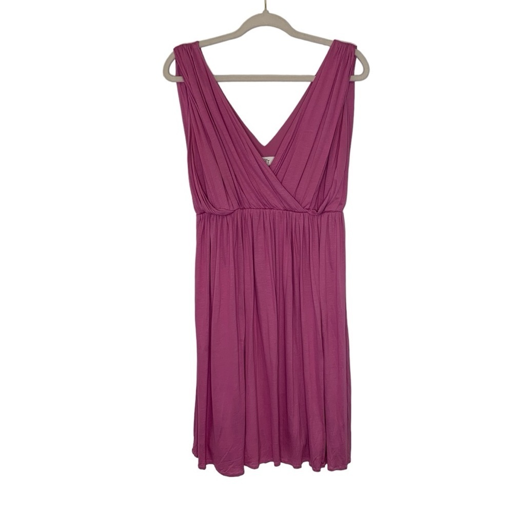 Loft pink orchid pleated faux wrap double vneck sleeveless modal dress. Size M